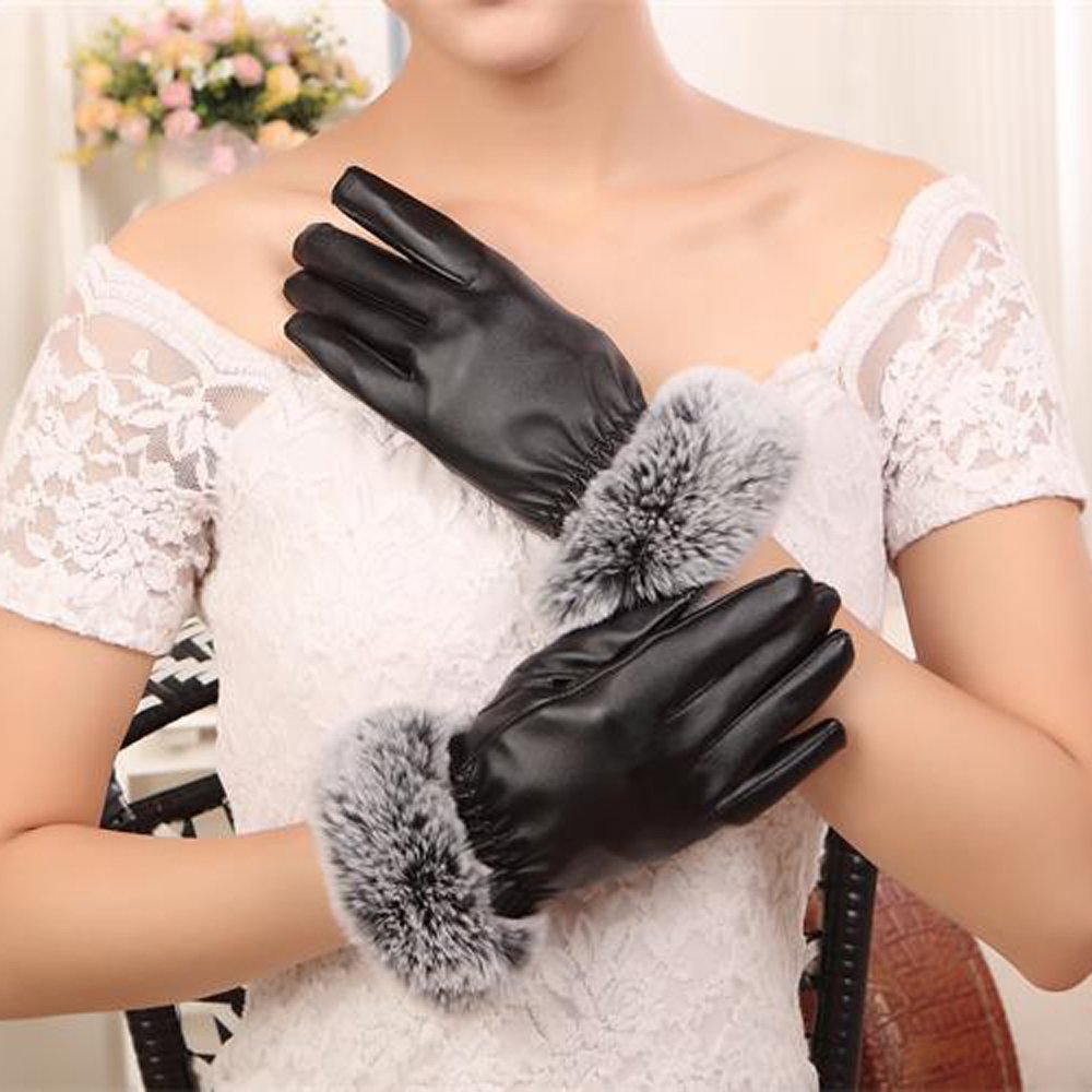 SZ60071-3 Женские зимние перчатки с сенсорным экраном из искусственной кожи с тепловой подкладкой Варежки